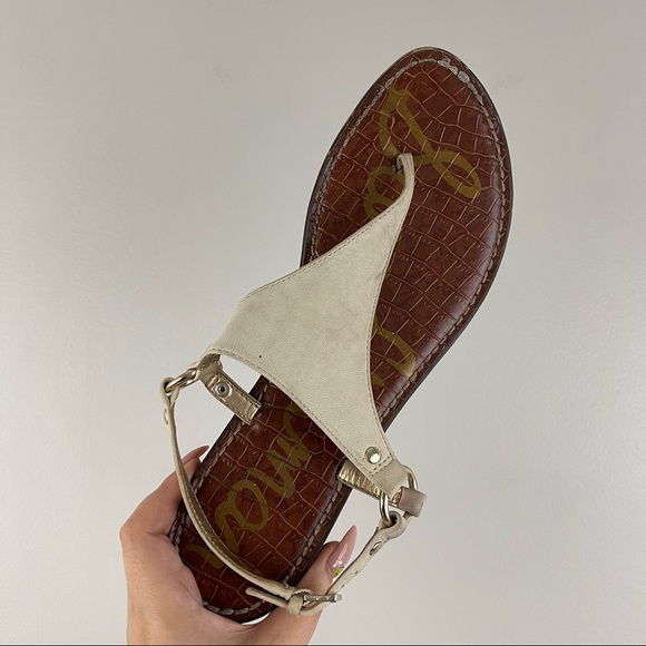 SAM EDELMAN Creme White Nubuck Leather Suede Greta Thong Sandal Flip Flops - Picture 12 of 12